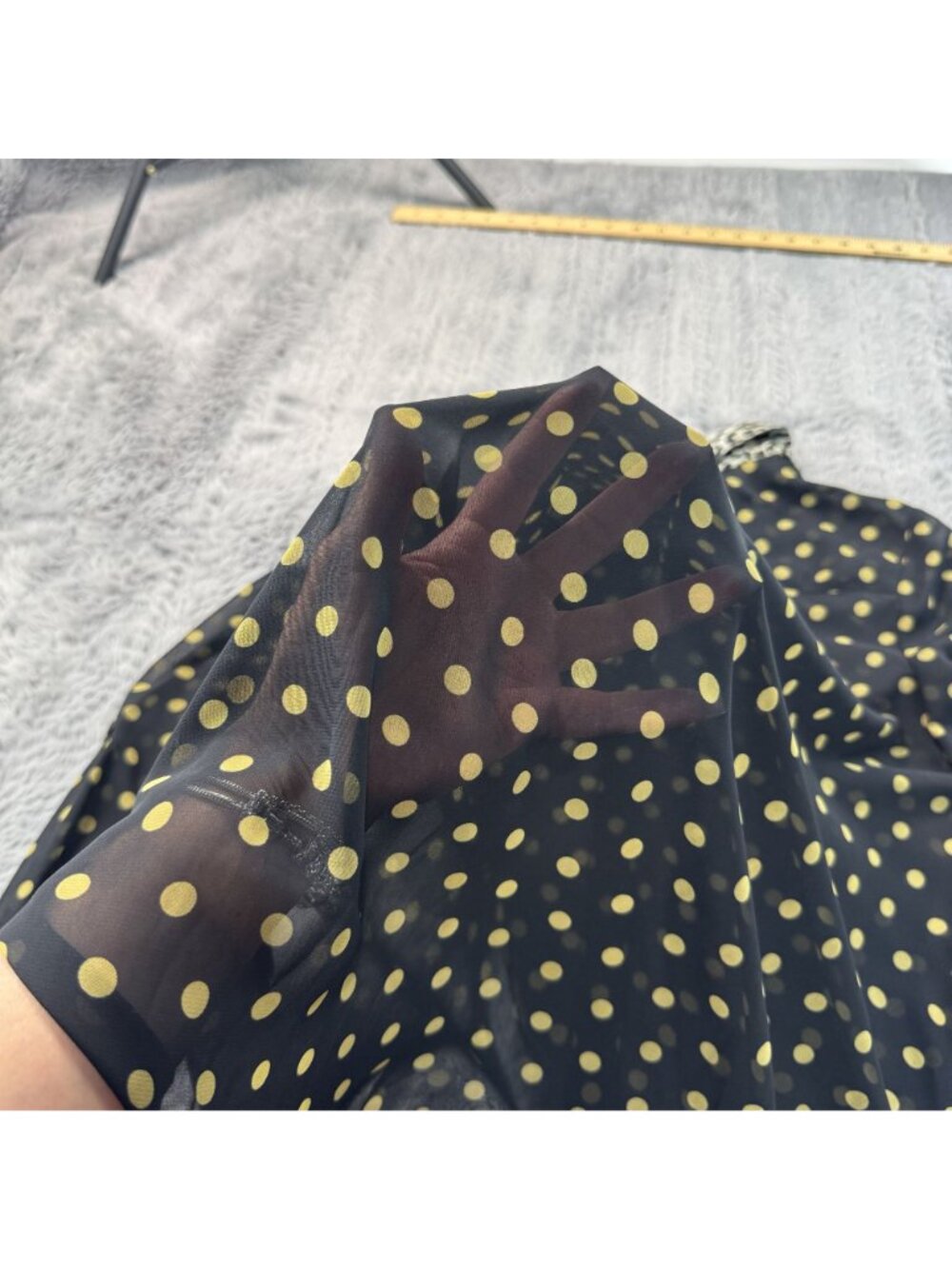 INC International Black Yellow Polka Dot Button-Up Sheer Blouse Women Size M NEW - Picture 7 of 13